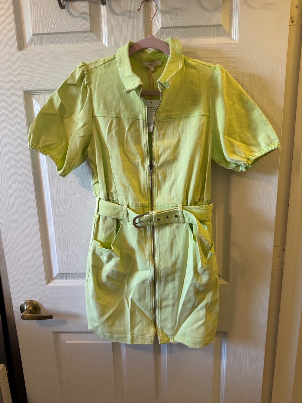 Skies Are Blue Lime Green Short Belted Utility Dress